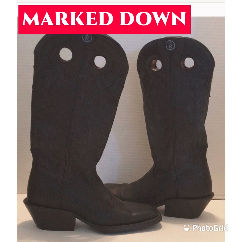 TONY LAMA COWBOY LEATHER TEXTURED BLACK TALL 10